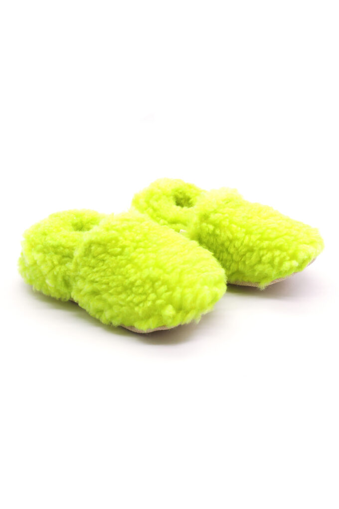 neon yeşil lime peluş kaydırmaz çocuk ev ayakkabısı