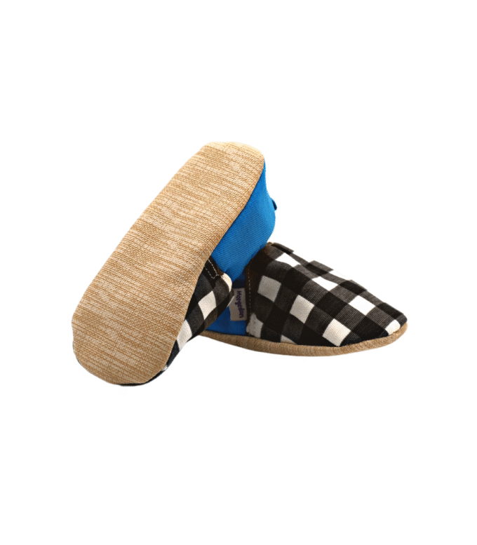 Black_Tartan-Blue_Taban_Yan Morgedan Mavi Siyah Ekose Pamuklu Çocuk Ev Ayakkabısı
