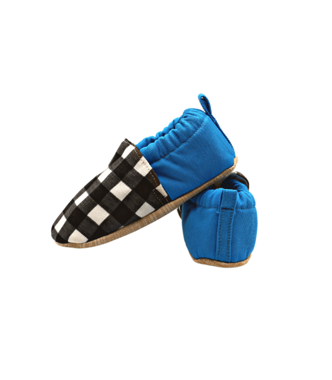 Black_Tartan-Blue_Yan_Arka Morgedan Mavi Siyah Ekose Pamuklu Çocuk Ev Ayakkabısı