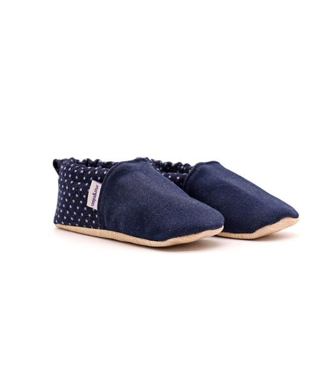 morgedan-denim-dots-capraz-keyifbebesi-beyaz Morgedan Puantiye Denim Pamuklu Çocuk Ev Ayakkabısı