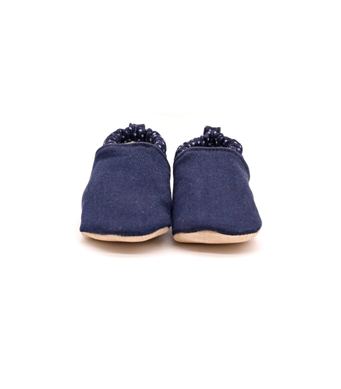 morgedan-denim-dots-on-keyifbebesi-beyaz Morgedan Puantiye Denim Pamuklu Çocuk Ev Ayakkabısı