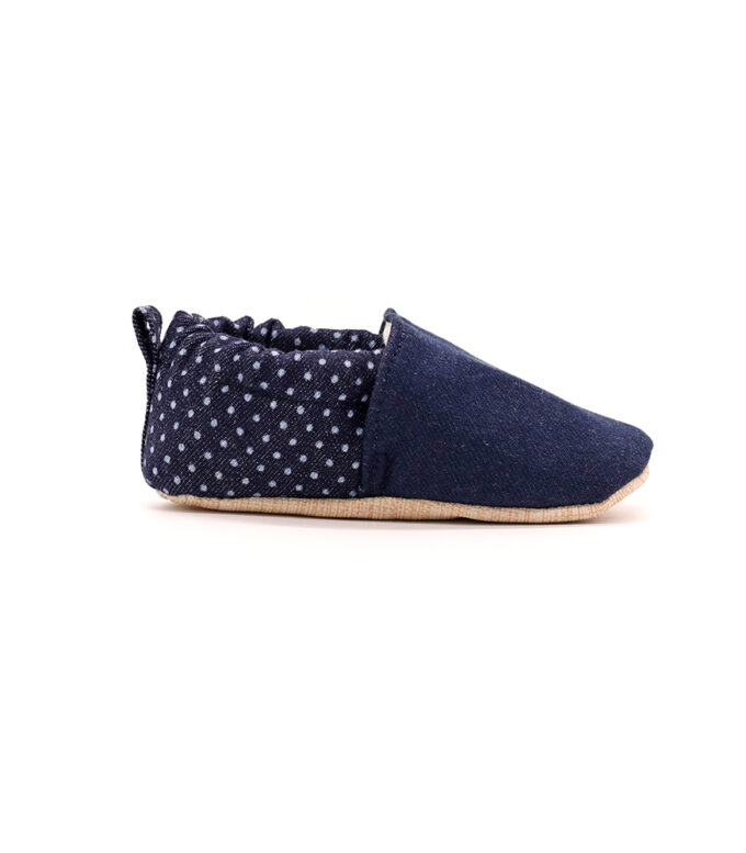 morgedan-denim-dots-yan-tek-keyifbebesi-beyaz Morgedan Puantiye Denim Pamuklu Çocuk Ev Ayakkabısı